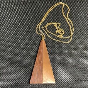 Vintage Copper Wood Triangle Pendant on Chain Coppercraft